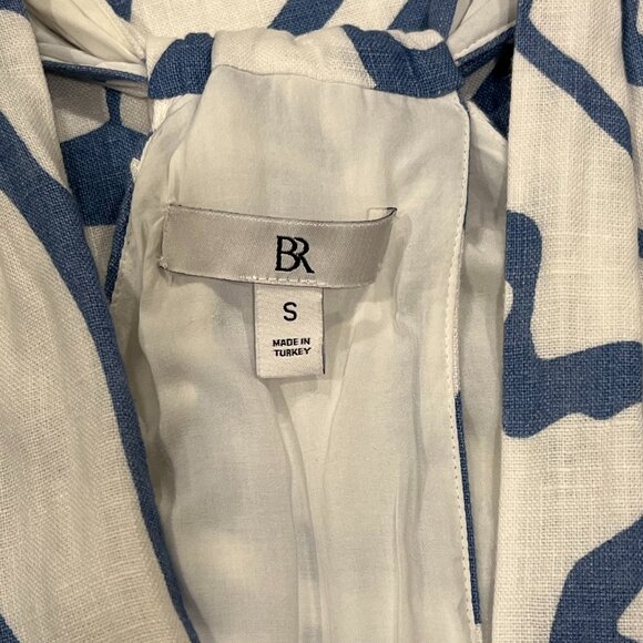 Banana Republic Trapeze Linen Midi Dress, Print Blue White, S - Picture 4 of 9